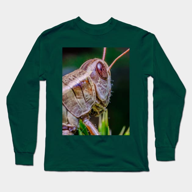 Grashopper, Over the Shoulder. Macro Photograph Long Sleeve T-Shirt by love-fi